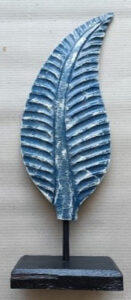 Leaf Wood Carving with Stand color Blue with White Gradation.
