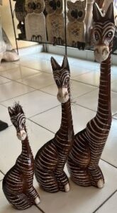 1 Set Sitting Zebra wood carving with Stand 3 size (large, Medium and Small) color Brown