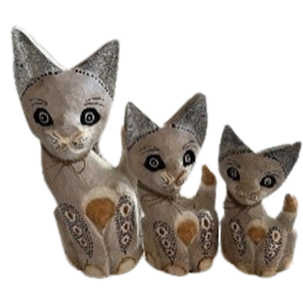 1 Set Sitting Cat Wood Handicrafts, Color : Grey with Oval Pattern