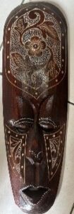 Art Decoration of Tiki Mask carving Color Brown with Primitive Pattern